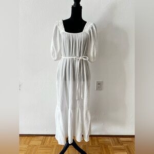 Zírena cotton gauze midi Sofia dress puff balloon sleeves ruffled hem